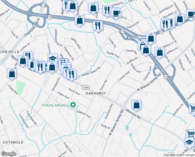 map of restaurants, bars, coffee shops, grocery stores, and more near in Charlotte