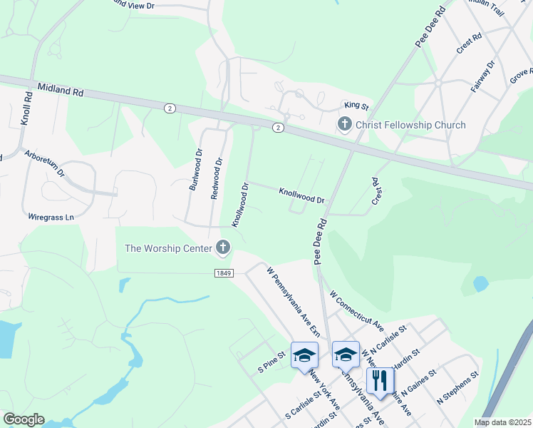 map of restaurants, bars, coffee shops, grocery stores, and more near 751 Knollwood Drive in Southern Pines