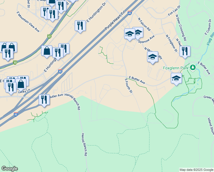 map of restaurants, bars, coffee shops, grocery stores, and more near 3200 East Butler Avenue in Flagstaff