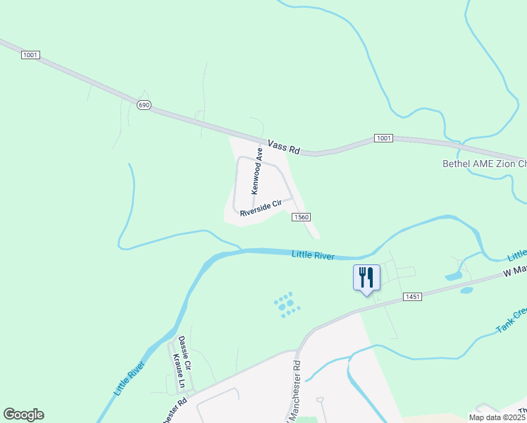 map of restaurants, bars, coffee shops, grocery stores, and more near 1004 Riverside Circle in Spring Lake