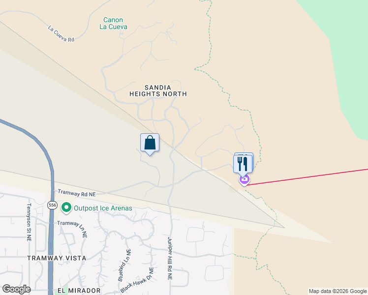 map of restaurants, bars, coffee shops, grocery stores, and more near 47 Rock Ridge Drive Northeast in Albuquerque