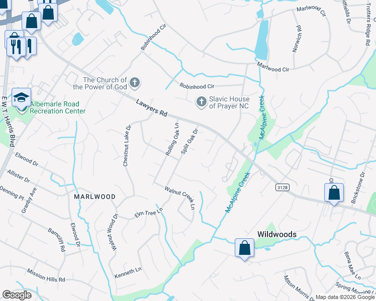 map of restaurants, bars, coffee shops, grocery stores, and more near 8006 Fern Glen Court in Charlotte