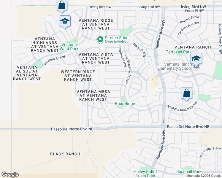 map of restaurants, bars, coffee shops, grocery stores, and more near 7705 Stadler Avenue Northwest in Albuquerque