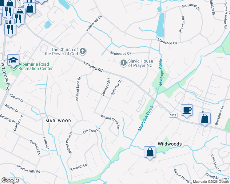 map of restaurants, bars, coffee shops, grocery stores, and more near 8006 Fern Glen Court in Charlotte