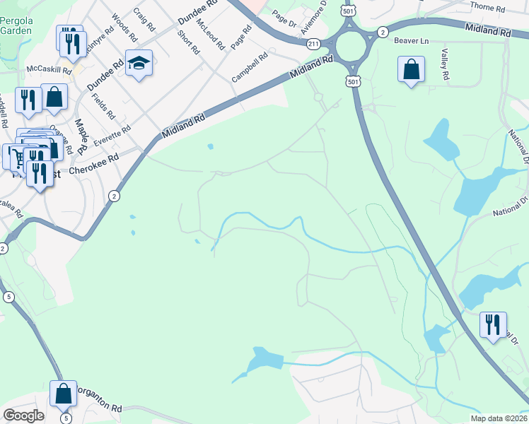 map of restaurants, bars, coffee shops, grocery stores, and more near 215 Inverrary Road in Pinehurst
