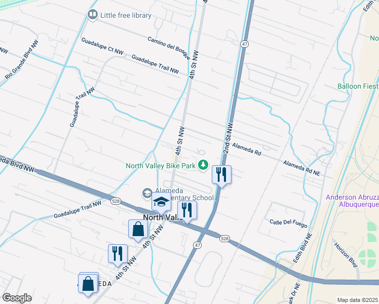 map of restaurants, bars, coffee shops, grocery stores, and more near 9800 4th Street Northwest in Albuquerque