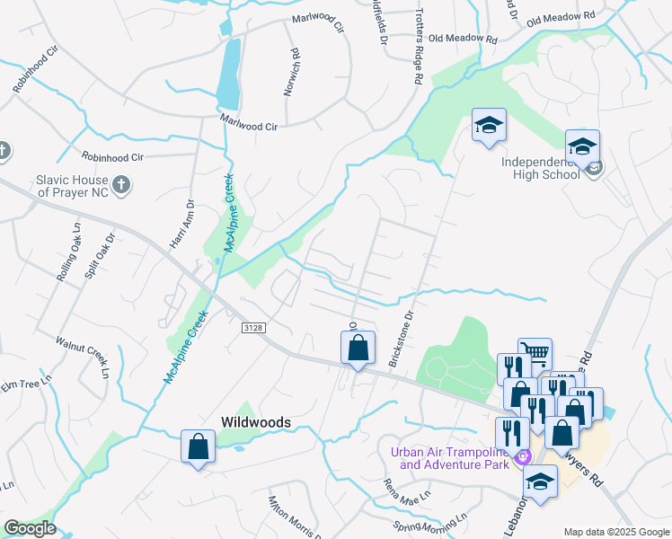 map of restaurants, bars, coffee shops, grocery stores, and more near 8507 Cozumel Street in Charlotte