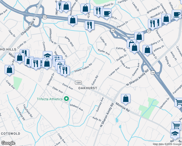 map of restaurants, bars, coffee shops, grocery stores, and more near in Charlotte