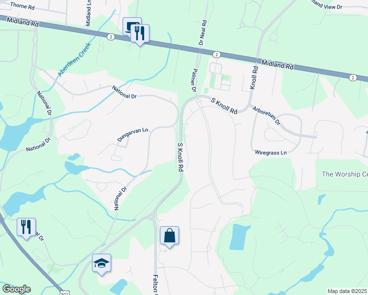 map of restaurants, bars, coffee shops, grocery stores, and more near 16 Deacon Palmer Place in Southern Pines