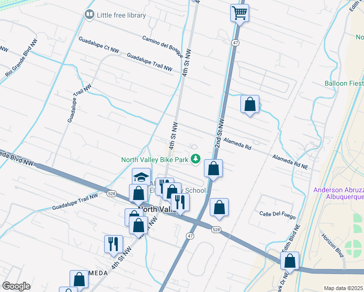 map of restaurants, bars, coffee shops, grocery stores, and more near 9800 4th Street Northwest in Albuquerque