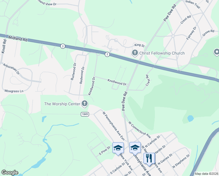 map of restaurants, bars, coffee shops, grocery stores, and more near 751 Knollwood Drive in Southern Pines