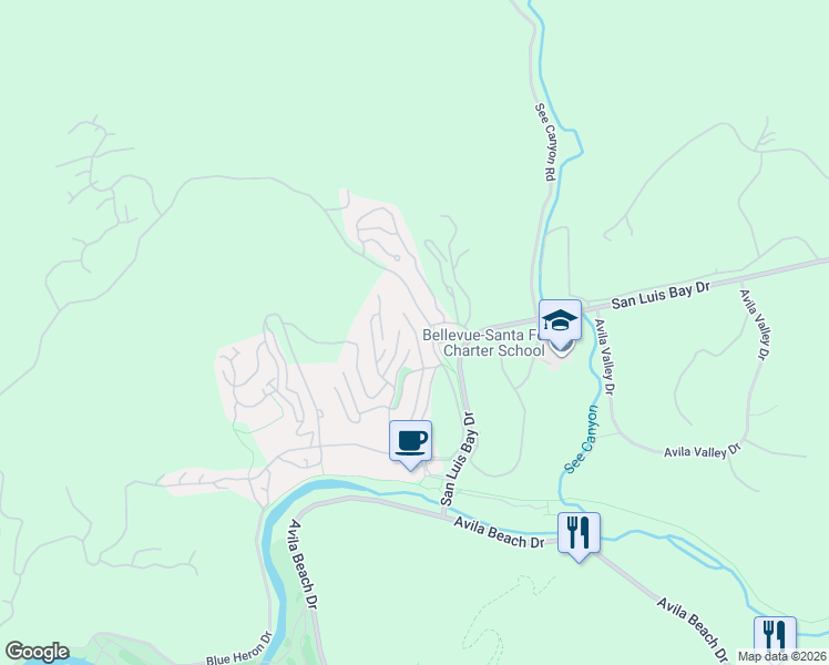 map of restaurants, bars, coffee shops, grocery stores, and more near 111 Sunrise Terrace in San Luis Obispo