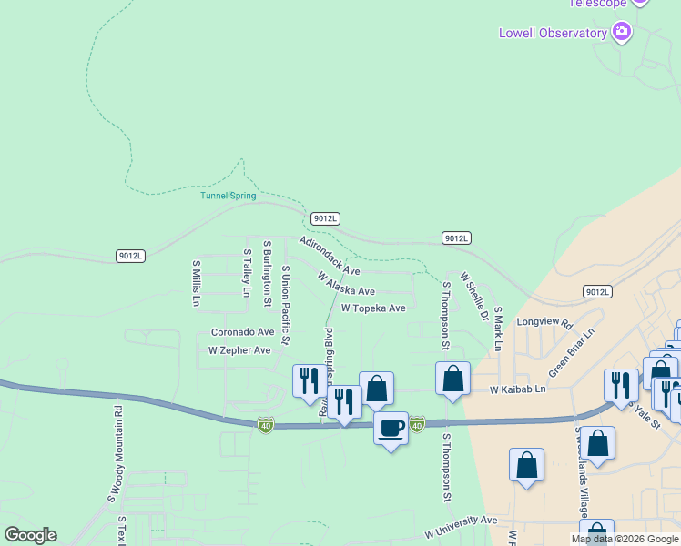 map of restaurants, bars, coffee shops, grocery stores, and more near 2273 West Alaska Avenue in Flagstaff