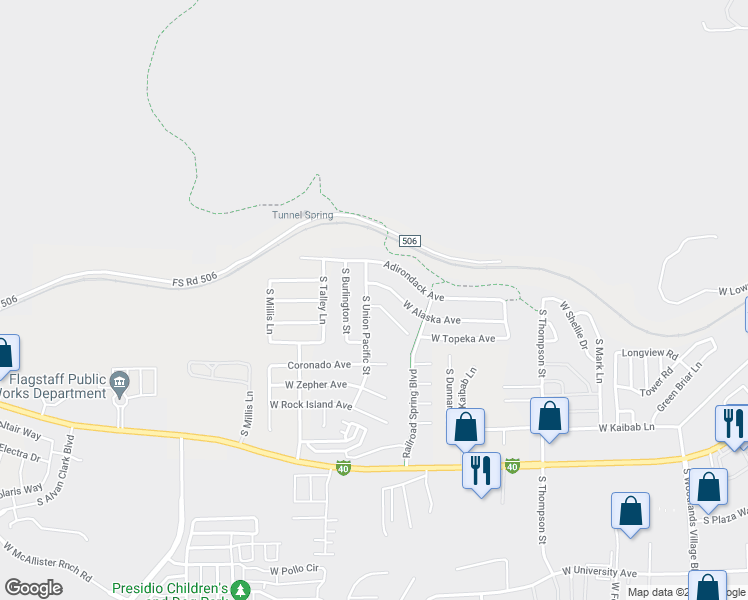 map of restaurants, bars, coffee shops, grocery stores, and more near 2476 West Rio Grande Court in Flagstaff