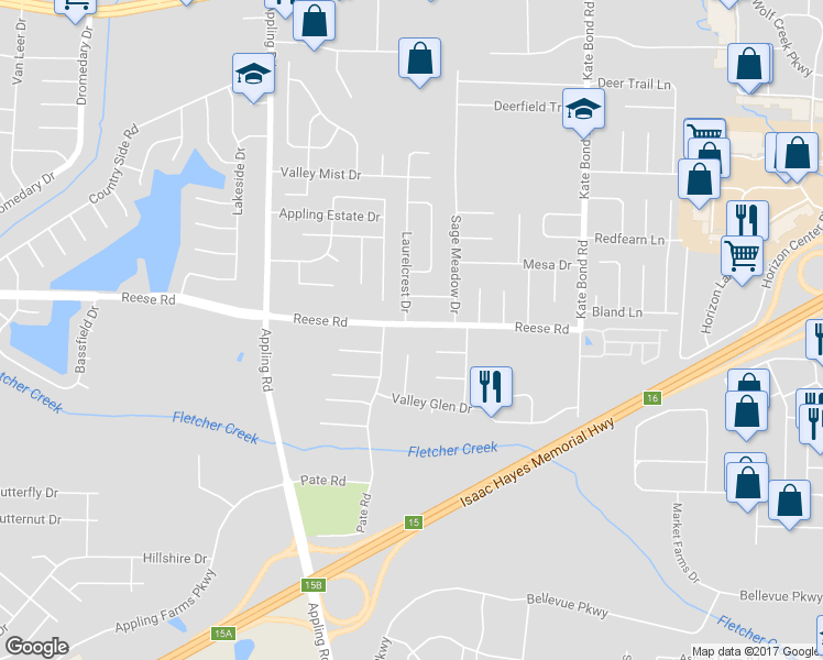 map of restaurants, bars, coffee shops, grocery stores, and more near 2477 Dove Glen Cove in Memphis