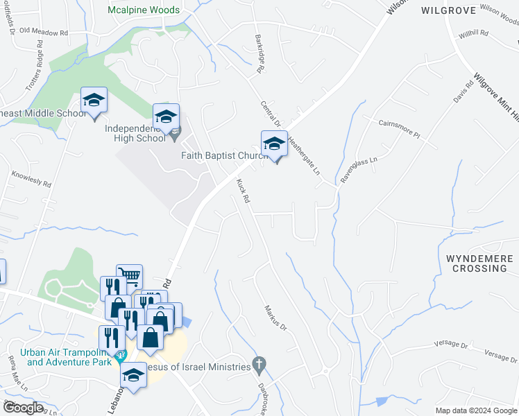 map of restaurants, bars, coffee shops, grocery stores, and more near 6807 Wyndbend Lane in Mint Hill
