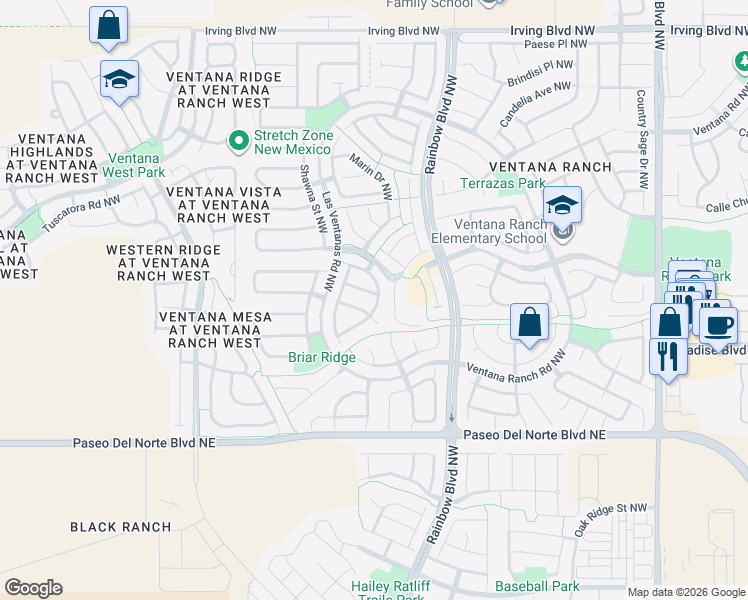 map of restaurants, bars, coffee shops, grocery stores, and more near 7508 Breckenridge Road Northwest in Albuquerque