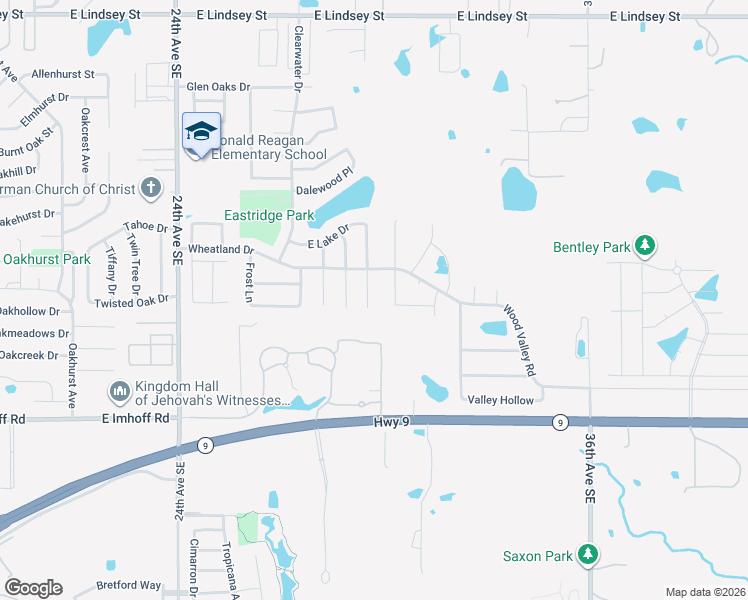 map of restaurants, bars, coffee shops, grocery stores, and more near 2025 East View Drive in Norman