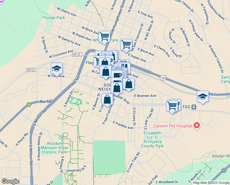 map of restaurants, bars, coffee shops, grocery stores, and more near 217 South San Francisco Street in Flagstaff
