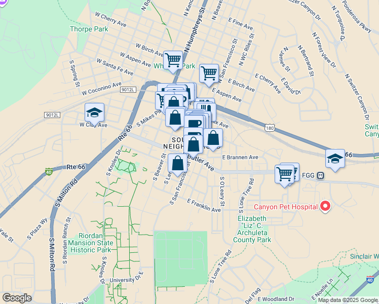 map of restaurants, bars, coffee shops, grocery stores, and more near in Flagstaff