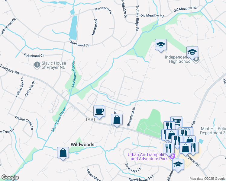 map of restaurants, bars, coffee shops, grocery stores, and more near 5655 Olivet Drive in Charlotte