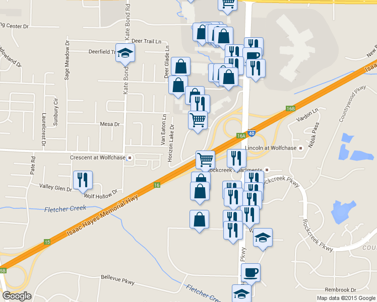 map of restaurants, bars, coffee shops, grocery stores, and more near 2520 Horizon Lake Drive in Memphis