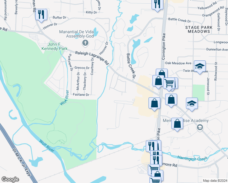 map of restaurants, bars, coffee shops, grocery stores, and more near 2548 Devereux Drive in Memphis