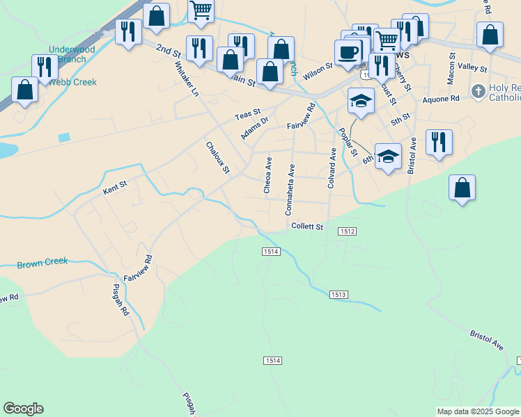 map of restaurants, bars, coffee shops, grocery stores, and more near 237 Tatham Street in Andrews