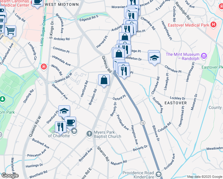 map of restaurants, bars, coffee shops, grocery stores, and more near in Charlotte
