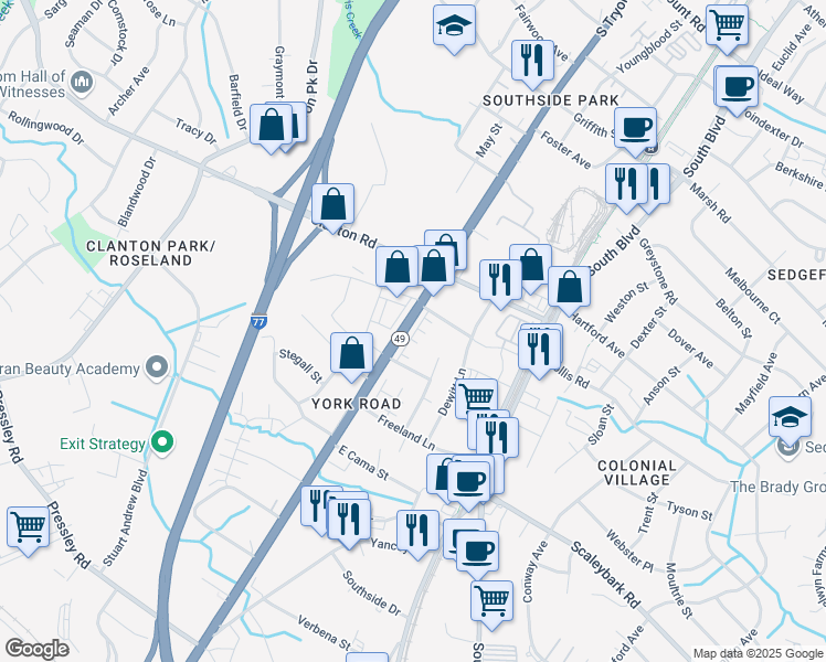 map of restaurants, bars, coffee shops, grocery stores, and more near in Charlotte