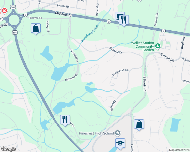map of restaurants, bars, coffee shops, grocery stores, and more near 60 Cochran Castle Circle in Pinehurst