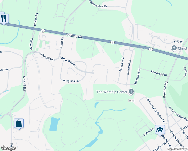 map of restaurants, bars, coffee shops, grocery stores, and more near 101 South Bracken Fern Lane in Southern Pines