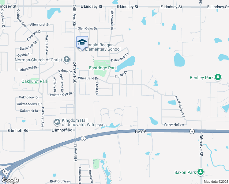 map of restaurants, bars, coffee shops, grocery stores, and more near 2017 Conway Drive in Norman