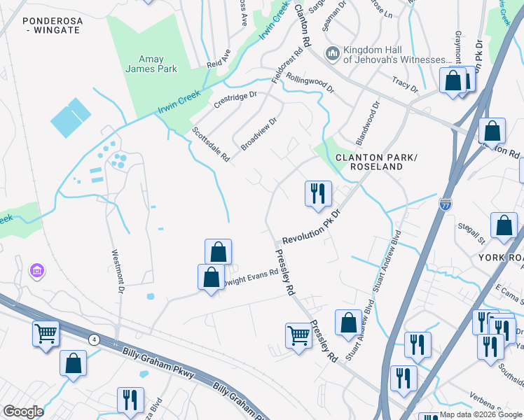 map of restaurants, bars, coffee shops, grocery stores, and more near in Charlotte
