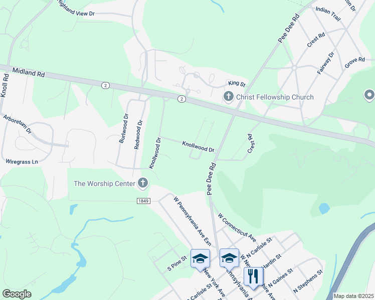 map of restaurants, bars, coffee shops, grocery stores, and more near 631 Knollwood Drive in Southern Pines