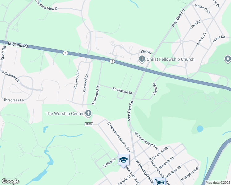 map of restaurants, bars, coffee shops, grocery stores, and more near 137 Knollwood Drive in Southern Pines