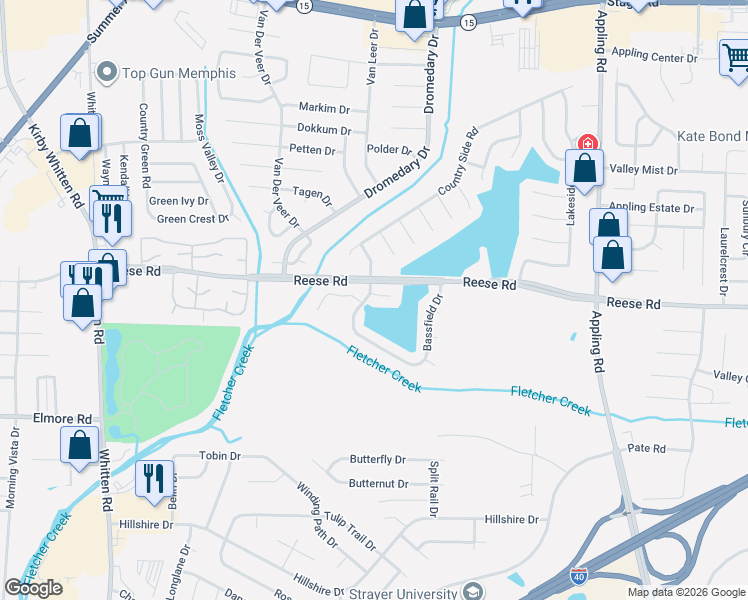 map of restaurants, bars, coffee shops, grocery stores, and more near 7160 Coffeeville Cove in Memphis