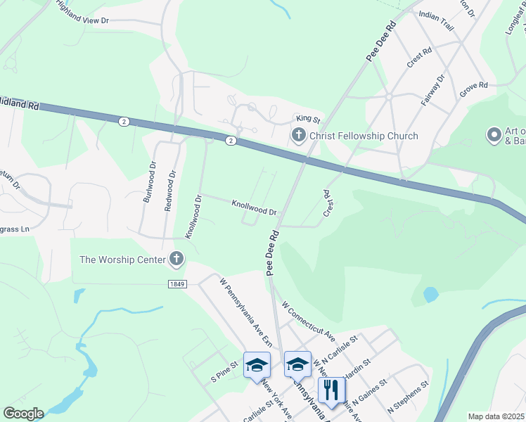 map of restaurants, bars, coffee shops, grocery stores, and more near 137 Knollwood Drive in Southern Pines