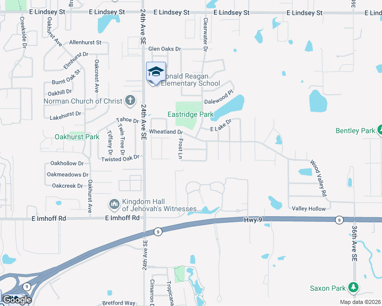 map of restaurants, bars, coffee shops, grocery stores, and more near 2709 Edgemere Drive in Norman