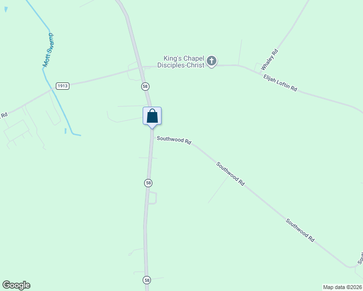 map of restaurants, bars, coffee shops, grocery stores, and more near 1893 Southwood Road in Kinston