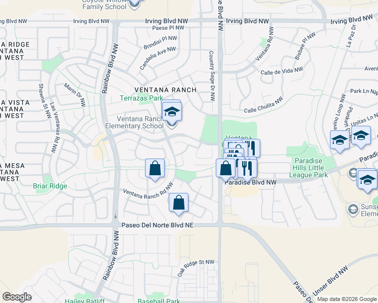 map of restaurants, bars, coffee shops, grocery stores, and more near 6816 Platt Place Northwest in Albuquerque
