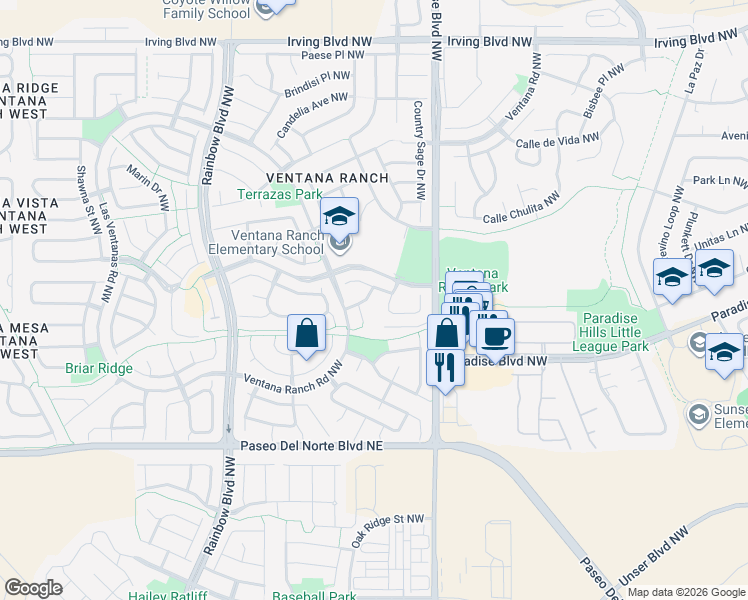 map of restaurants, bars, coffee shops, grocery stores, and more near 6816 Platt Place Northwest in Albuquerque