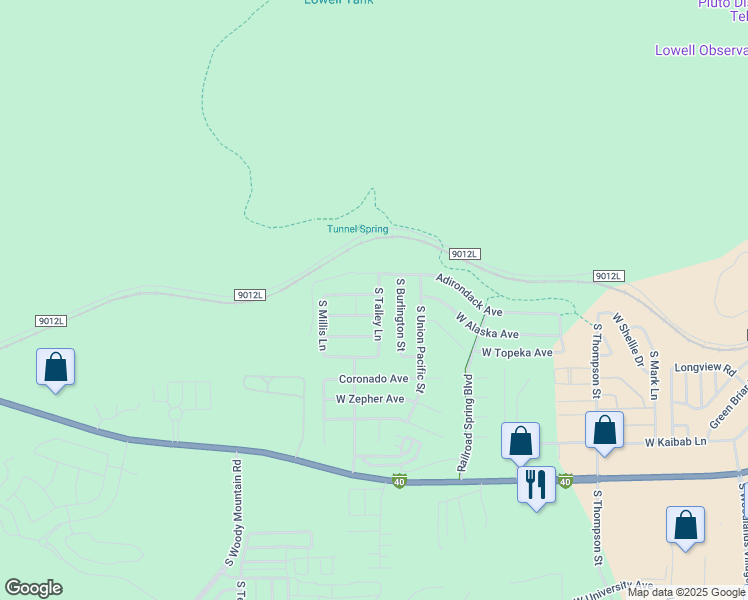 map of restaurants, bars, coffee shops, grocery stores, and more near 1348 S Talley Lane in Flagstaff