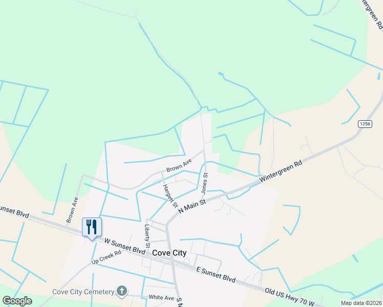 map of restaurants, bars, coffee shops, grocery stores, and more near 518 Brown Avenue in Cove City