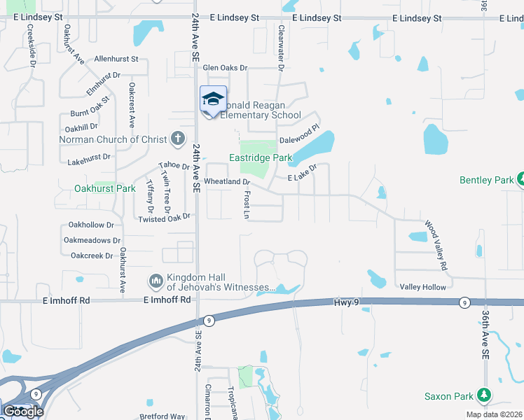 map of restaurants, bars, coffee shops, grocery stores, and more near 2709 Edgemere Drive in Norman