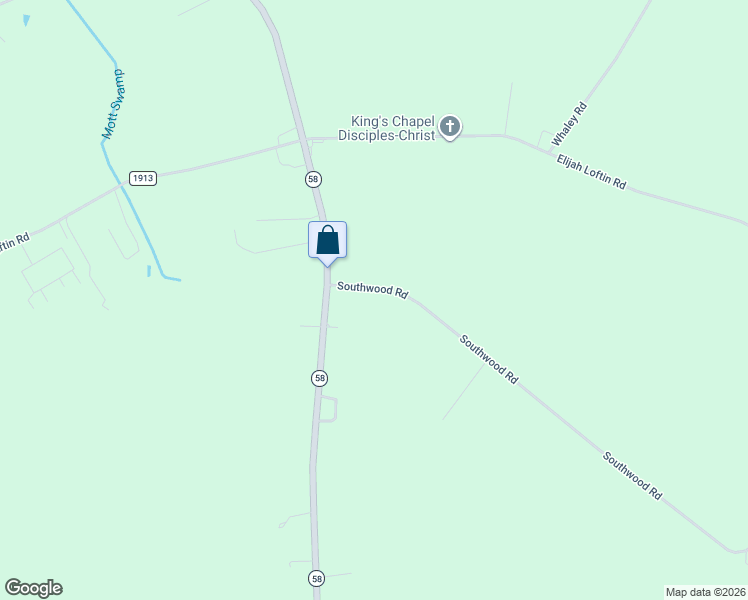 map of restaurants, bars, coffee shops, grocery stores, and more near 1893 Southwood Road in Kinston