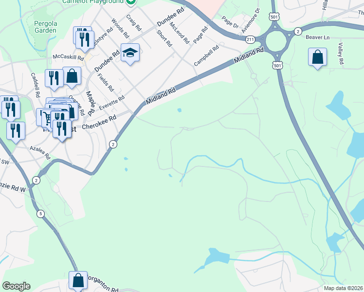 map of restaurants, bars, coffee shops, grocery stores, and more near 155 Brookhaven Road in Pinehurst