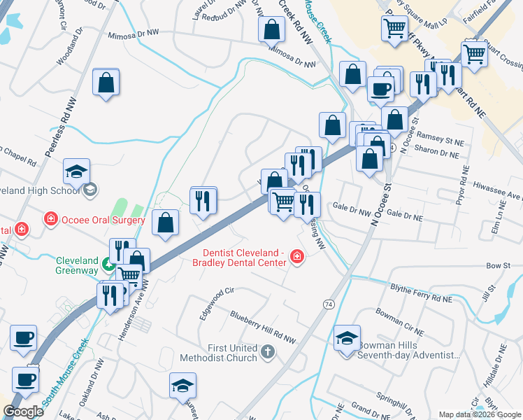 map of restaurants, bars, coffee shops, grocery stores, and more near 3800 Keith Street Northwest in Cleveland