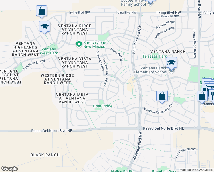 map of restaurants, bars, coffee shops, grocery stores, and more near 10015 Silverton Drive Northwest in Albuquerque