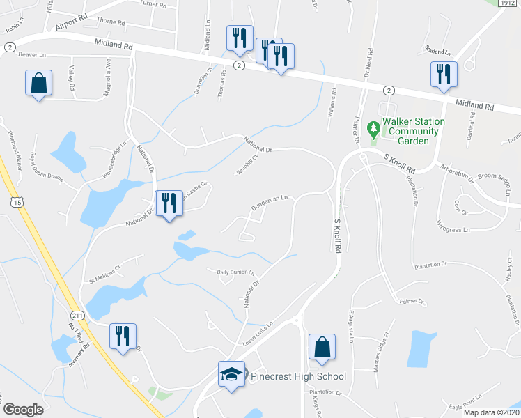 map of restaurants, bars, coffee shops, grocery stores, and more near 10 Greencastle Drive in Pinehurst